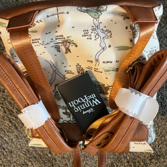 Loungefly Winnie the Pooh Map Print Backpack with Brown Accents NWT - Picture 2 of 3